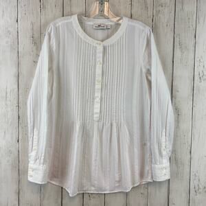 Vineyard Vines White Cap Cotton Relaxed Dobby Print Pintuck Popover Top Size 4